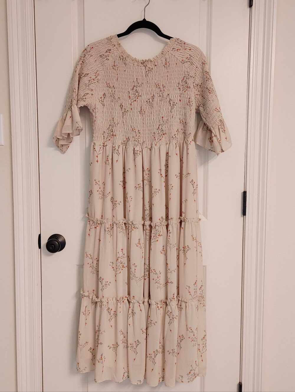 JessaKae Cream Floral Smocked Tiered Maxi Dress